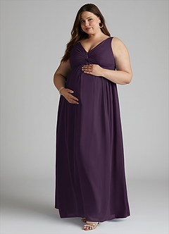 Azazie Yetta Maternity Bridesmaid Dresses A-Line V-Neck Gathered Chiffon Floor-Length Dress image9