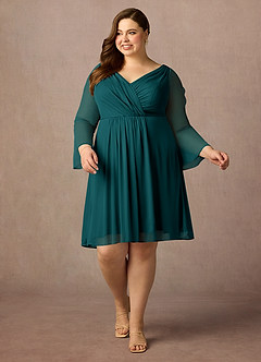 Azazie Teraso Mother of the Bride Dresses Peacock A-Line Pleated Mesh Dress image13