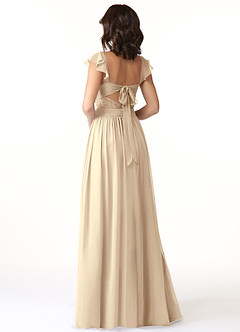 Azazie Lissa Robes de demoiselle d'honneur Robe Trapèze en Mousseline de soie Dentelle Champagne image5