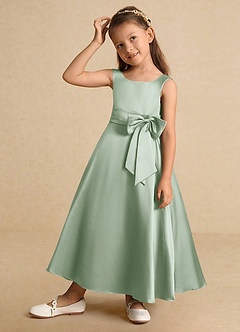 Azazie Lindy Flower Girl Dresses Agave A-Line Pleated Matte Satin Dress image4