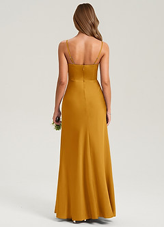 Azazie Lidia Bridesmaid Dresses Butterscotch Mermaid Side Slit Stretch Satin Dress image8