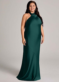 Azazie Velli Bridesmaid Dresses Pine Mermaid High Neck Stretch Satin Dress image9