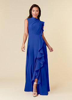 Azazie Narine Mother of the Bride Dresses Royal Blue A-Line High Neckline Pleated Chiffon Dress image3