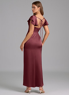 Azazie Demia Bridesmaid Dresses Merlot Sheath Sweetheart Neckline Stretch Satin Dress image2