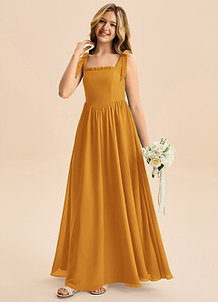 Azazie Delia Junior Abito A-Line in Chiffon Fiocco Caramello image4