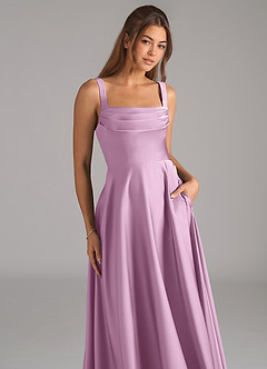 Azazie Shaude Bridesmaid Dresses Wisteria A-Line Pleated Stretch Satin Dress image2