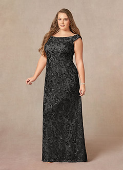 Azazie Porcelain Mother of the Bride Dresses Black A-Line Off the Shoulder Lace Dress image8