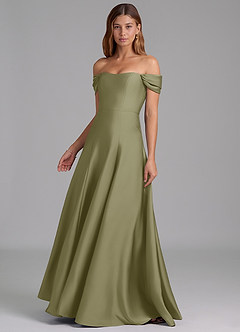 Azazie Seriana Bridesmaid Dresses Pistachio A-Line Off the Shoulder Stretch Satin Convertible Dress image3