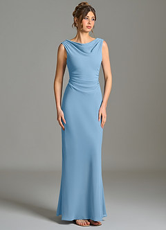 Azazie Kieryn Robes de demoiselle d'honneur Robe Sirène en Mousseline de soie Plissée Acier Bleuté image5