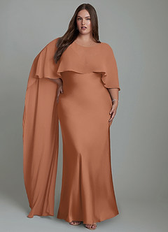 Azazie Stefania Robes de demoiselle d'honneur Robe Trapèze en Satin extensible Bronze image9