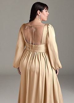 Azazie Norah Robes de demoiselle d'honneur Robe Trapèze en Satin extensible Champagne image13