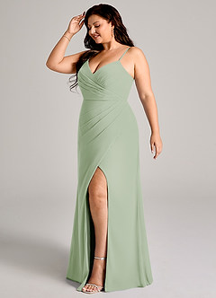 Azazie Maci Bridesmaid Dresses Dusty Sage Sheath Pleated Chiffon Dress image3