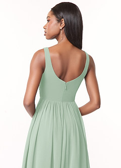 Azazie Keyla Probar vestidos en casa Vestido de Agave de Gasa de Corte En A con Cuello en V Plisado image4