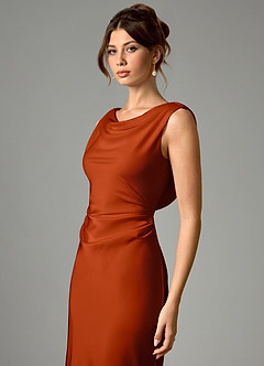 Azazie Kieryn Robes de demoiselle d'honneur Robe Sirène en Satin extensible Plissée Paprika image4