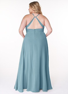Azazie Davis Bridesmaid Dresses Moody Blue A-Line V-Neck Chiffon Dress image8