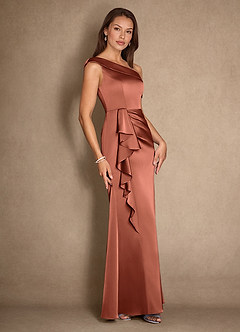 Azazie Hamptons Mère de la mariée Robes Robe Trapèze en Satin extensible Plissée Argile image3