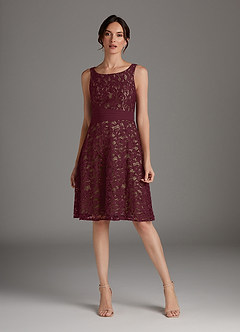 Azazie Beth Kleider für die Brautmutter A-Linie Schaufel Pailletten Chiffon Kleid Dunkelweinrot Champagner image6