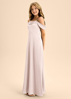 Azazie Anselie Junior Robe Trapèze en Satin extensible Épaule décolletée Rose Pâle image6