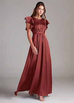 Azazie Daphne Bescheidene Brautjungfernkleider A-Linie Gestreift Stretch-Satin Bodenlänge Kleid image3