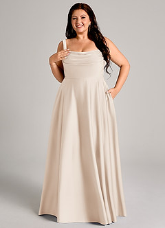 Azazie Shaude Robes de demoiselle d'honneur Robe Trapèze en Satin extensible Plissée Albâtre Blanc image11