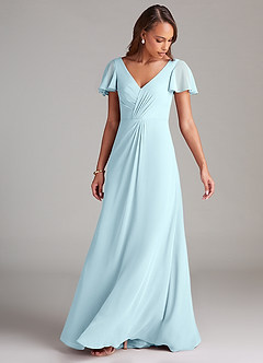 Azazie Soren Bridesmaid Dresses Cloud Blue A-Line Ruched Chiffon Dress image5