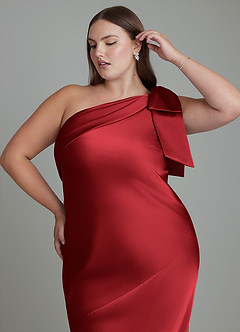 Azazie Yuanna Bridesmaid Dresses Scarlet Mermaid One Shoulder Stretch Satin Dress image10