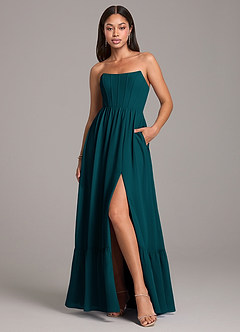 Azazie Kailee Bridesmaid Dresses Pine A-Line with Pockets Chiffon Dress image1