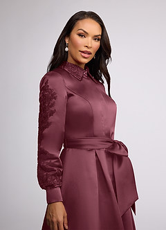 Azazie Ruth vestidos de madre de la novia Vestido de Cabernet de Satin Mate de Corte En A con Encaje image3