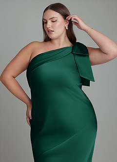 Azazie Yuanna Bridesmaid Dresses Emerald Mermaid One Shoulder Stretch Satin Dress image10