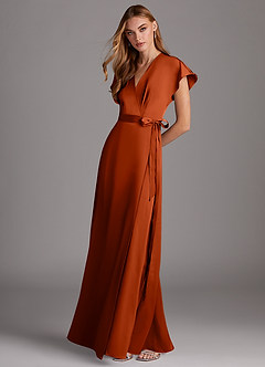 Azazie Nico Bridesmaid Dresses Paprika A-Line V-Neck Stretch Satin Dress image4
