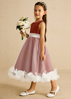 Azazie Stardust Robe Demoiselle D'honneur Fillette Robe Trapèze en Organza Sans manches Auburn image3