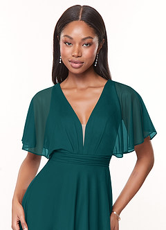 Azazie Tinsley Bridesmaid Dresses Peacock A-Line Pleated Mesh Dress image5