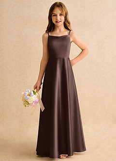 Azazie Joella Girls Formal vestidos de niña de las flores Vestido de Ganache de Satén Elástico de Corte en A con Plisado image3