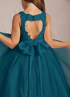 Azazie Calla Flower Girl Dresses Ink Blue Ball-Gown Lace Tulle Dress image4