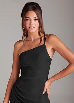 Azazie Eren 신부 들러리 드레스 인어 한쪽 어깨 쉬폰 발목 길이 드레스 image6