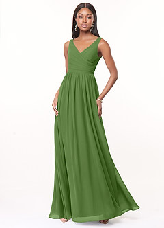 Azazie Keyla Brautjungfernkleider Eine Linie V-Hals Gefaltet Chiffon Kleid Basilikum image1