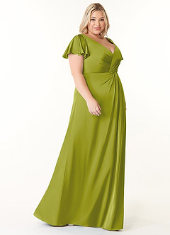 Azazie Soren Bridesmaid Dresses Lemongrass A-Line Pleated Stretch Satin Dress image10