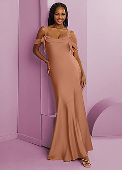 Barbie ♥ Azazie Vestidos de damas de honor Vestido de Bronceador de Satén Elástico de Corte Recto con Plisado image1