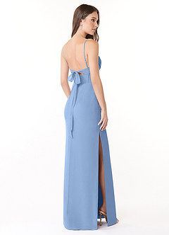 Azazie Mai Bridesmaid Dresses Steel Blue Sheath Pleated Chiffon Dress image4