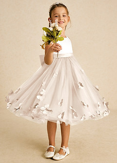Azazie Sprout Flower Girl Dresses White Alabaster A-Line Bow Tulle Dress image2
