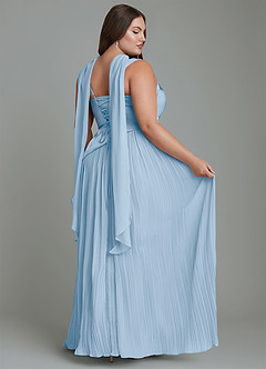 Azazie Stephanie Robes de demoiselle d'honneur Robe Trapèze en Satin extensible Plissé Poudre Bleue image16
