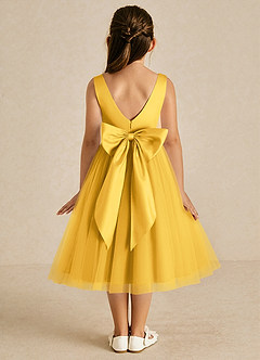 Azazie Firefly Flower Girl Dresses Marigold A-Line Bow Matte Satin Dress image2