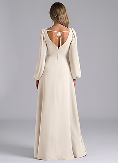 Azazie Liah Bridesmaid Dresses White Alabaster A-Line Long Sleeve Chiffon Dress image2
