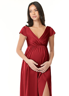 Azazie Allessia Maternity Bridesmaid Dresses A-Line Pleated Stretch Satin Floor-Length Dress image5