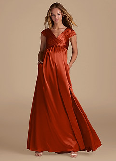 Azazie Allessia Maternity Bridesmaid Dresses A-Line Metallic Satin Floor-Length Dress image1