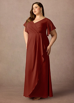 Azazie Song Mother of the Bride Dresses Terracotta Mermaid V-Neck Pleated Stretch Chiffon Dress image5