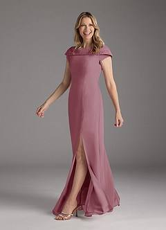 Azazie Cupid Mother of the Bride Dresses Vintage Mauve A-Line Boatneck Lace Chiffon Dress image1