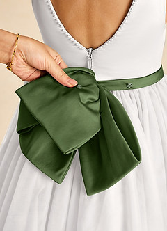 Azazie Seline Flower Girl Dresses Ivory Olive A-Line Bow Tulle Dress image3