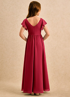 Azazie Milly Girls Formal 플라워 걸 드레스 A라인 주름진 쉬폰 비대칭 드레스 image2