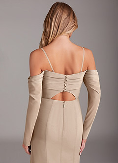 Azazie Hallie Brautjungfernkleider Meerjungfrau-Linie Langarm Chiffon Kleid Taupe image6